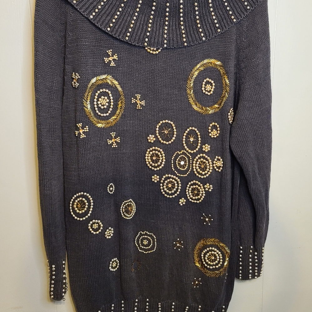 Vintage Victoria Harbour cowl Tunic Beaded Sweater